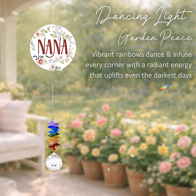 Aluminum Ornament Suncatcher - Nana - Christmas Mother's Day Birthday Gifts for Grandma, Mom - Unique Gift from Daughters, Granddaughters - Crystal Rainbow Maker - Window Hangings Home Decor