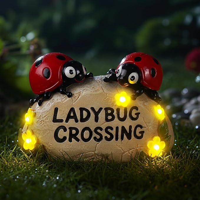 Solar Ladybug Garden Statues 4.7" Resin Ladybug Solar Lights Waterproof Outdoor Yard Patio Lawn Decor House Warming Birthday Gifts for Women Mom Wife Grandma Sister