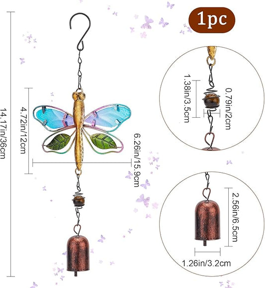 GORGECRAFT Dragonfly Wind Chime Metal Glass Music Wind Bell 14.2" Romantic Colorful Dragonfly Shaped Hanging Ornaments with Chime Gifts for Women Garden Patio Yard Party Indoor Outdoor Decorations