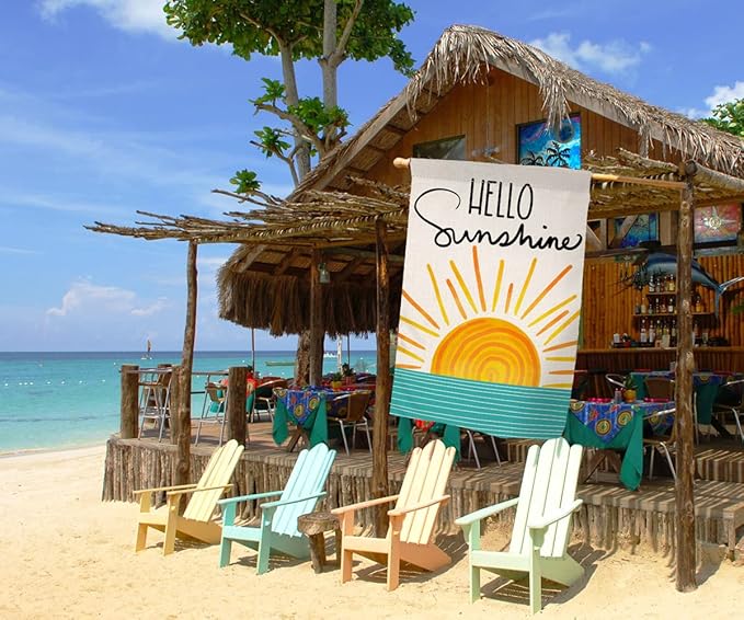 Hello Sunshine Summer House Flag 28 x 40 Vertical Double Sided Farmhouse Holiday Outside Decorations Burlap Yard Flag BW285-40
