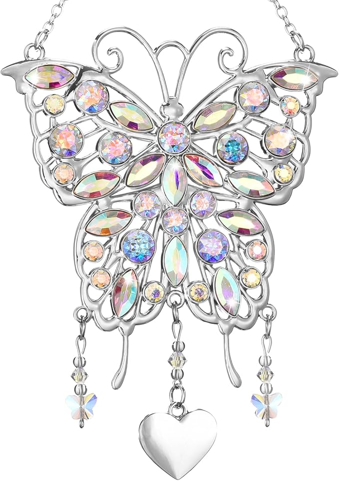 Glittering Butterfly Gift for Women - Valentine's Day, Birthday, Anniversary, Mother's Day Idea for Mom, Grandma, Wife - Hanging Ornament for Window Decor