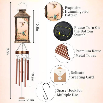 YHmall Wind Chimes for Outside, 37" Memorial Windchimes Outdoors Hummingbird Gifts for Women Mom Grandma, Hanging Lantern Solar Wind Chimes for Outside Home Patio Garden Outdoor Decor