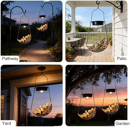 Solar Hanging Garden Lantern with Bunny Decoration,Solar Hanging Statue Light,Outdoor Hanging Decorations for Garden, Fence, Porch, Patio, Yard Decor