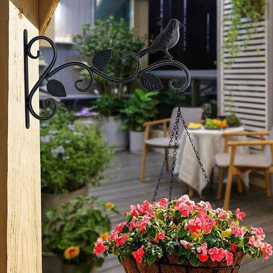JIALAI HOME Hanging Plants Bracket 12" Bird Planter Outdoor Hooks Hangers for Flower Baskets Pot Bird Feeder Wind Chimes Lanterns Patio Garden Outdoor Indoor Metal Black, 2 Pack