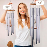 UpBlend XL Wind Chimes for Outside Gift – Deep Tone Wind Chime with Decorative Stone – Garden and Patio Décor for Porch or Yard, Elegant Outdoor Ornament, Meaningful Gift for Neighbors. 41” Silver.