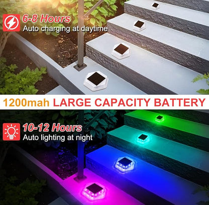 Solar Deck Dock Step Lights- 4 Packs Waterproof 1200mAh Auto ON/Off LED Solor Powered Stair Lights for Outdoor Garden, Patio, Pathway, Walkway, Driveway (Red & Green & Blue)