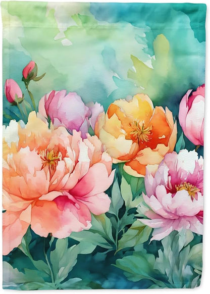 Caroline's Treasures Indiana Peonies in Watercolor House Flag Large Porch Sleeve Pole Decorative Outside Yard Banner Artwork Wall Hanging, Polyester, House Size, Multicolor