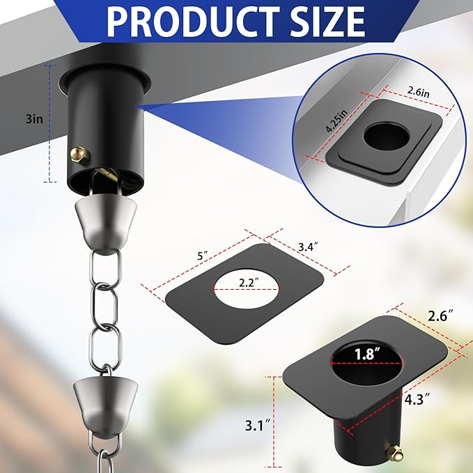 2pack Rain Chain Gutter with Bolt Anti-Rust Black Metal Adapter Decorative Rain Chains for Outside Gutter Downspout Adapter Rainchain Installation Kits
