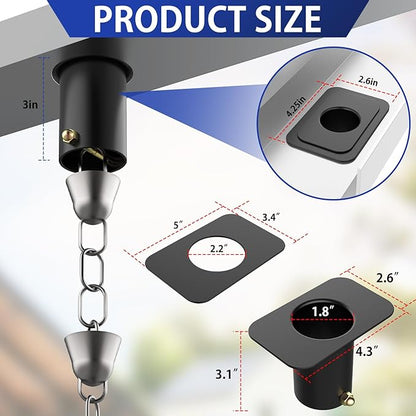 2pack Rain Chain Gutter with Bolt Anti-Rust Black Metal Adapter Decorative Rain Chains for Outside Gutter Downspout Adapter Rainchain Installation Kits