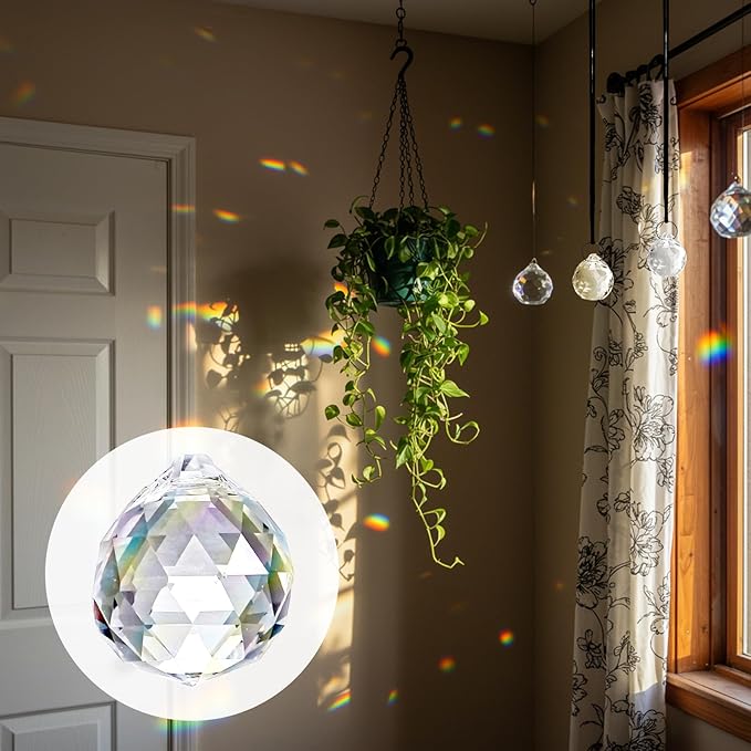 48 Pcs Clear Crystal Ball Prism 20mm Chandeliers Prism Sun Shine Catcher Christmas Crystal Ornaments Rainbow Pendants Maker, Crystals Ball for Window Hanging, Garden Decor, and Gift Making