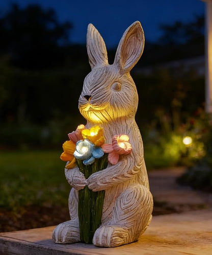 Rabbitcat Solar Garden Outdoor Bunny Statues: Outside Rabbit Decor with Succulent Lights for Balcony Lawn Art Porch Yard - Birthday Gifts for Mom Grandma Women