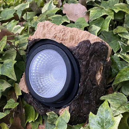 SHINEOFI Solar Walkway Lights and Solar Garden Lights Stump Shape Resin Landscape Lighting for Outdoor Patio Yard Décor Lawn Decorations