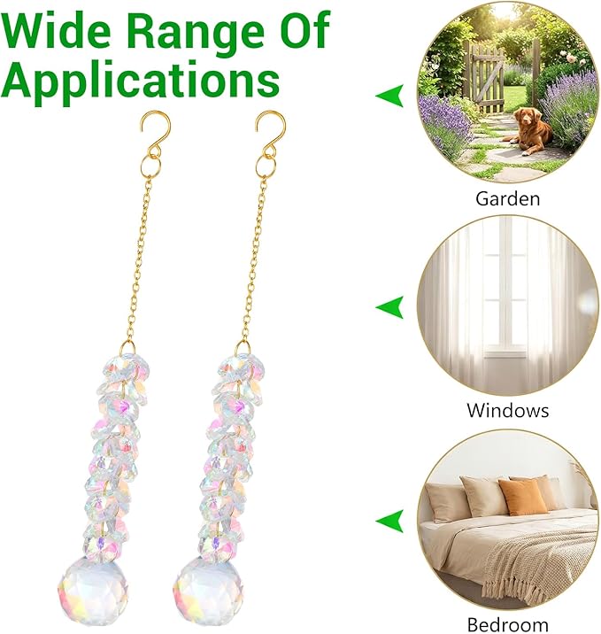 Suncatchers for Windows Hanging Prism, 2Pcs Crystal Suncatcher 31mm Sun Catcher with Crystals Chandelier Beads for Windows Doors Balconies Christmas Trees