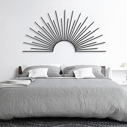 Yemwot Sun Metal Wall Decor, Metal Sun Wall Decor Outdoor, Sunrise Art, Minimalist Line Art, Boho Sign, Living Room, Bedroom or Outdoor Hangings (White, 39"x 19"| 100x50cm)