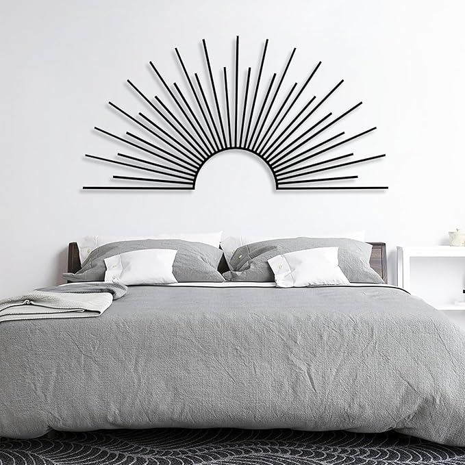 Yemwot Sun Metal Wall Decor, Metal Sun Wall Decor Outdoor, Sunrise Art, Minimalist Line Art, Boho Sign, Living Room, Bedroom or Outdoor Hangings (Gold, 35"x 17"| 90x45cm)