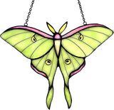 Luna Moth Stained Glass Window Hanging - Handmade Suncatcher Real Glass - Light Green Butterfly Light Catcher Elegant Gifts for Mother, Women, Grandma (Gifts-Box provided)