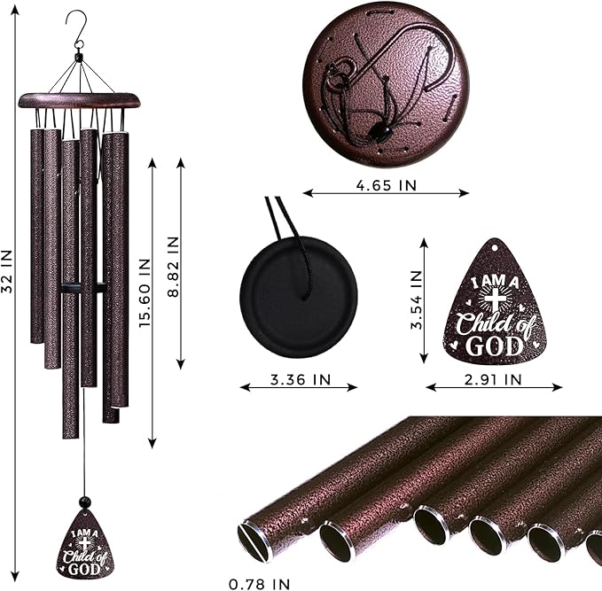 ZANIION Christian Gifts for Women Wind Chime 32" - I AM A Child of GOD Present - Birthday, Inspirational, Catholic, Religious, Christ, Spiritual, and Baptism Confirmation Gift for Girls Wind Bell