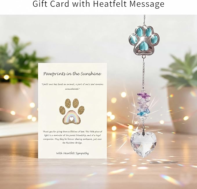 Pet Memorial Gifts for Dogs Cats: Heart Crystal Suncatcher Dog Memorial Gifts Loss of Dog Sympathy Gift Pet Remembrance Gift for Grieving Friends Family Member, Cat Memorial Gifts for Loss of Cat