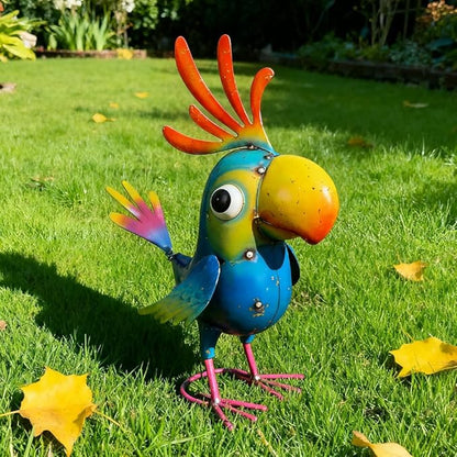 Metal Parrot Statue Outdoor Garden Decor,15" Bird Decor Yard Statue Decorations Outdoor,Funny Parrot Sculpture for Patio, Lawn, Backyard