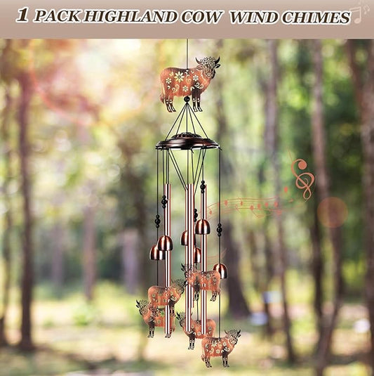 Briwooody Highland Cow Wind Chimes for Outside Metal Wind Chimes Highland Cow Gifts for Women Mom Memorial Birthday Decor for Outdoor Patio Garden Porch Home Decoration