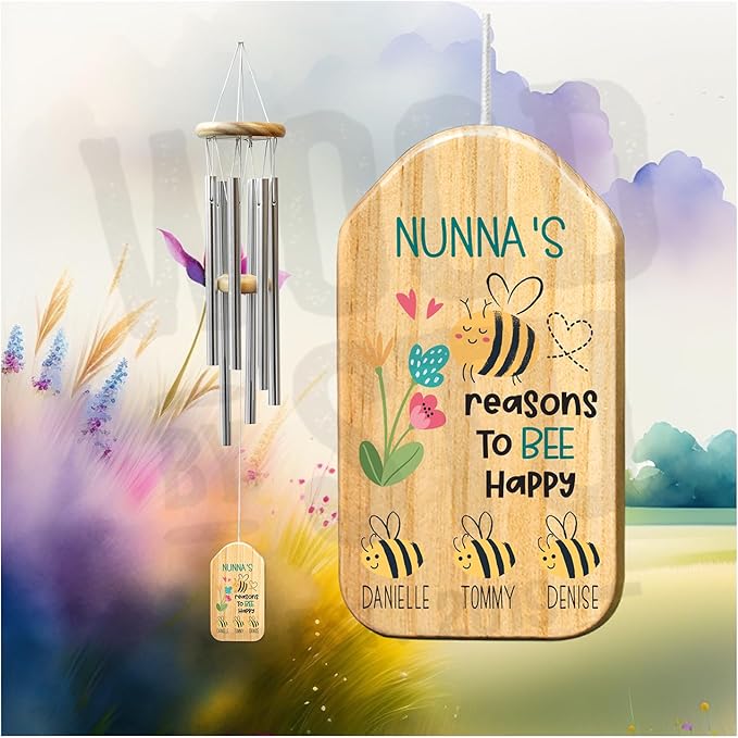 Custom Personalized for Nana – Windchime with Personalization, 24" Outdoor Wind Chimes, Wood & Metal Tubes, Unique Keepsake Grandma and