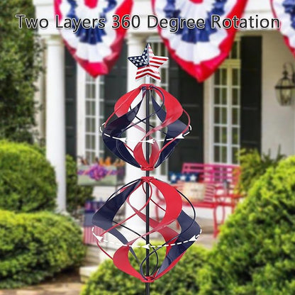 hogardeck 4th of July Wind Spinners Outdoor, Metal Kinetic Wind Spinner with Heavy-Duty Stakes for Memorial Day Decorations, 360° Rotating Double Layers Wind Sculptures for Outside Garden Lawn Decor