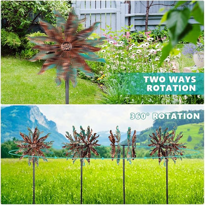 DREAMSOUL 360° Wind Spinners Outdoor, Metal Double Wind Spinner with Stable Stake Windmill for Yard Garden Decor (63 * 14 Inches)