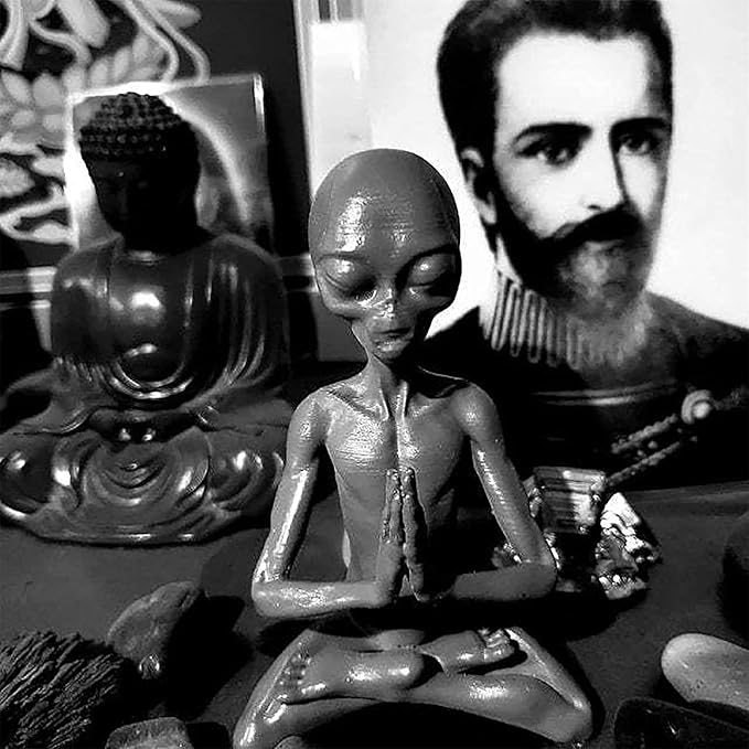 Meditating Alien Garden Sculptures & Statues, Alien Resin Statue Ornament Yard Best Art Decor for Indoor Outdoor Home or Office Collectible Figurine Gift, Grey, Small (SNSN-cijia-1)