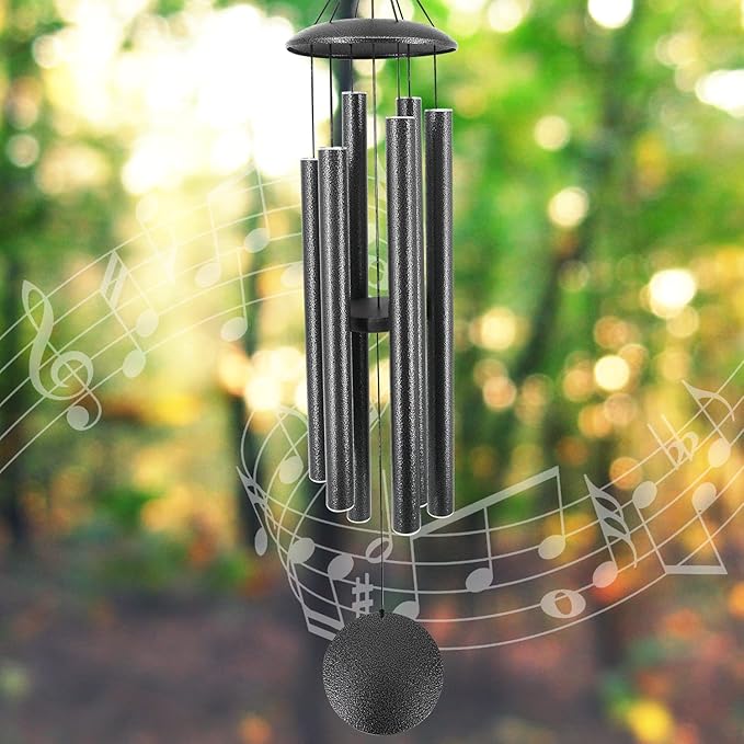 ASTARIN Wind Chimes Outdoor Deep Tone,45-Inch Memorial Wind Chimes Large with 6 Heavy Tubes,Unique Windchimes Outdoor for Garden Hanging Decor,Sympathy Gifts,Black Grey