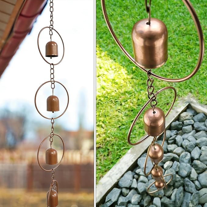 47 Inch Hanging Rain Chain - Metal Rain Chime with Bell Shape for Gutter Drainage, Decorative Outdoor Rain Bell for Garden Patio Balcony