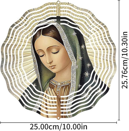 Virgin Mary Prayer Wind Spinner, Metal Wind Spinners Outdoor Indoor,Virgin Mary Hanging Garden Decor for Outside, Stainless Wind Spinners for Yard and Garden 10 inch 3D (25.76X25 CM)