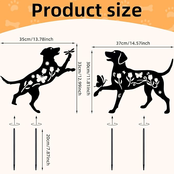 Metal Dog Garden Decor for Outside, Set of 2 Metal Dog Garden Statues,Garden Stakes Decorative for Lawn Decorations, Outdoor Decor Yard Art (15IN)