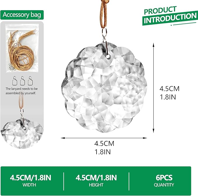 1.8in Clear Crystal Glass Flower Prisms 6pcs Crystal Hanging Ornaments for Window Glass Ornaments for Crafts for Mother's Day Wedding Party Decor
