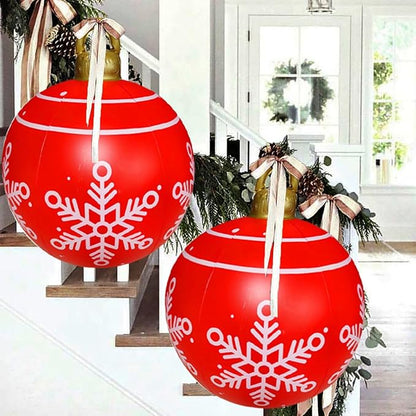 24 inch Inflatable Christmas Balls Ornaments, Christmas Decoration LED Lights with PVC, Giant Xmas Party Supplies, Garden Glow Up Balls with Remotes, Hanging Disco Balls with Snowflake 2PK