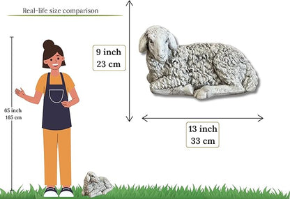 Lamb Laying Statue Concrete Sheep Outdoor Sculpture Painted Figure Farm Animal Figurine Cement Yard Decoration Lawn or Patio Stone Ornament Farmhouse Art