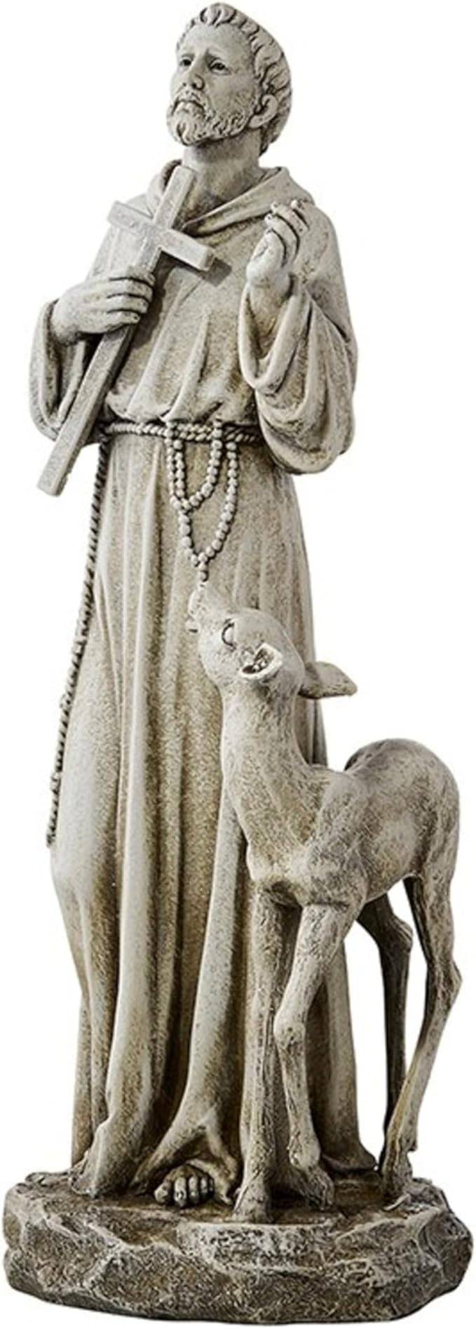 Avalon Gallery Garden Statue - Saint Francis of Assisi Stone-Resin Indoor/Outdoor Catholic Sculpture, 12.75" Tall, Standing with Deer