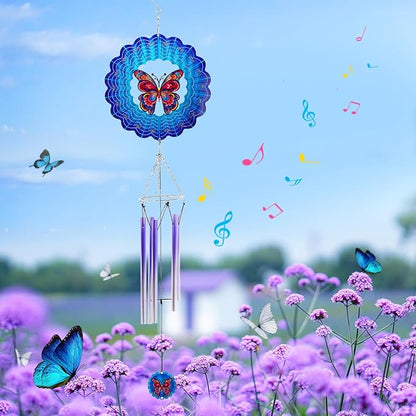 Wind Chimes with Butterfly Wind Spinner, Mom Gifts for Mom Women Grandma Birthday Retirement Teacher, 31" Windchimes Outdoor Decor Hanging Mobile for Garden Porch Patio Backyard