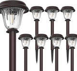 DERAYSION 8 Pack Solar Lights Outdoor, Stainless Steel Glass Solar Pathway Lights, Auto On/Off Long-Lasting Waterproof Garden Lights for Landscape, Path, Yard, Driveway, Walkway Decor (Warm White)
