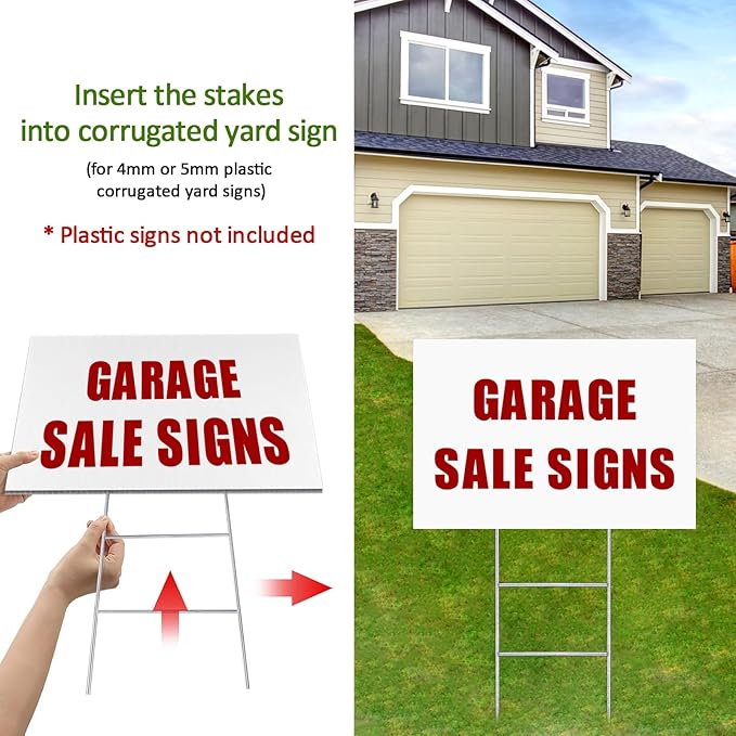 12 Pack Yard Sign Stakes, 23X10 INCH H Frames Metal Stakes for Yard Signs for Ground Outdoor, Yard Sign Holder Stand for Corrugated Plastic Sign, Blank Lawn Sign, Estate Garage Sale, Easter Decor