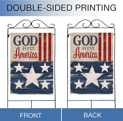 Hzppyz God Bless America Memorial Day 4th of July Patriotic House Flag, Veterans Day Stars Stripes Vintage Decorative Garden Yard Outdoor Large Decor, American USA Home Outside Decoration 28 x 40