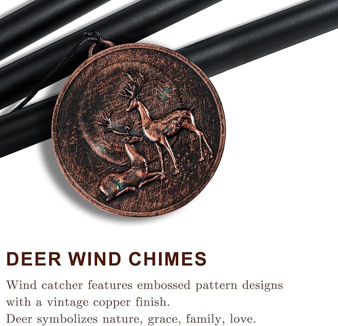 Wind Chimes for Outside, Vintage Deer Deep Tone Wind Chime Outdoor Clearance, Patio Porch Balcony Decoration, Garden Hanging Decor Gifts for Women Mom Grandma (34" Deer)