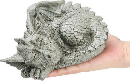 Jucoan Cute Sleeping Dragon Statue Outdoor Garden Decor, 8 Inch Resin Dragon Figurine Sculpture Lawn Ornaments for Outside Patio Yard, Fantasy Dragons Garden Statues Gifts for Mom, Woman