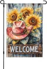 Welcome Cowgirl Sunflower Garden Flags 12×18 Inch Double Sided Decorative Yard Banner Seasonal Flag for Outdoor Outside Decor