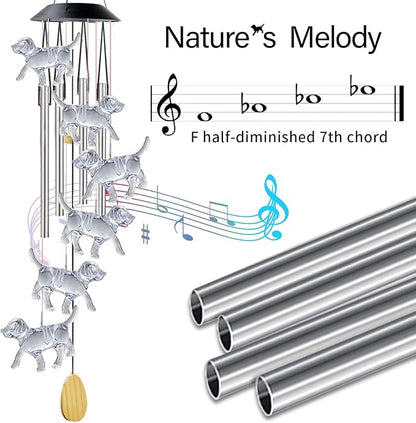 Dog Solar Wind Chimes with 4 Music Aluminum Tubes, Wind Chimes of Outside, 7 Colors Changing Outdoor Waterproof Crystal Dog LED Wind Bell, Home Party Yard Garden Decor