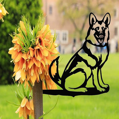 Adorable Dog Stake Decoration Yard Garden Outdoor Metal Art Dog Silhouette Decoration Steel Dogs Statue Adorable Ornament Gift (German Shepherd)