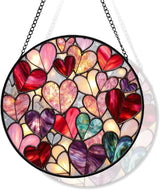 Heart Stained Glass Suncather for Window Hanging, 7.9'' Pink Love Heart Ornament Gift for Women Mom, Romantic Wall Art Home Decor Gifts for Anniversary Wedding (Pink Heart, 7.9'')