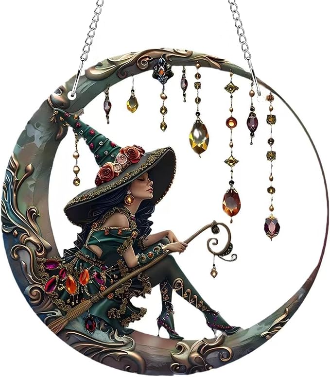 8" Acrylic Window Decorations – Door Hanging Ornament, Beautiful Witch Suncatcher for Yard, Patio & Outdoor Home Gift, Birthday Present, Window Decoration for Halloween