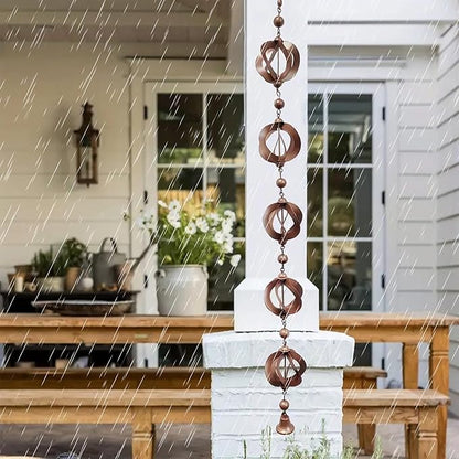 SamFansar 42.52 Inch Hanging Rain,Chain Rotating Fretwork Beads with Bell Rain Catcher for Gutters,Metal Drainage Rain Chain Pendant Downspout Tool for Outside, Decorative Your House and Garden Brown