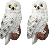 2pcs Owl Solar Statue Garden Owl Figurine Light Tree Hugger Outdoor Fence Solar Lights Fake owl Decoration for Home, Patio and Lawn White