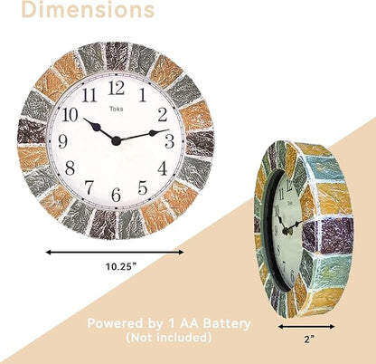 Lily's Home 10 inch Indoor or Outdoor Wall Clock Stone Frame Battery Operated Quartz Movement, Operated Decor for Family Room, Office, Game Room,Garden, Backyard, Pool